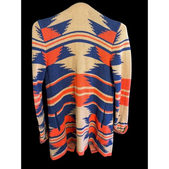 Rachel Roy Southwestern Aztec Knit Long Open Cardigan Sweater XS with Pockets - Picture 2 of 9